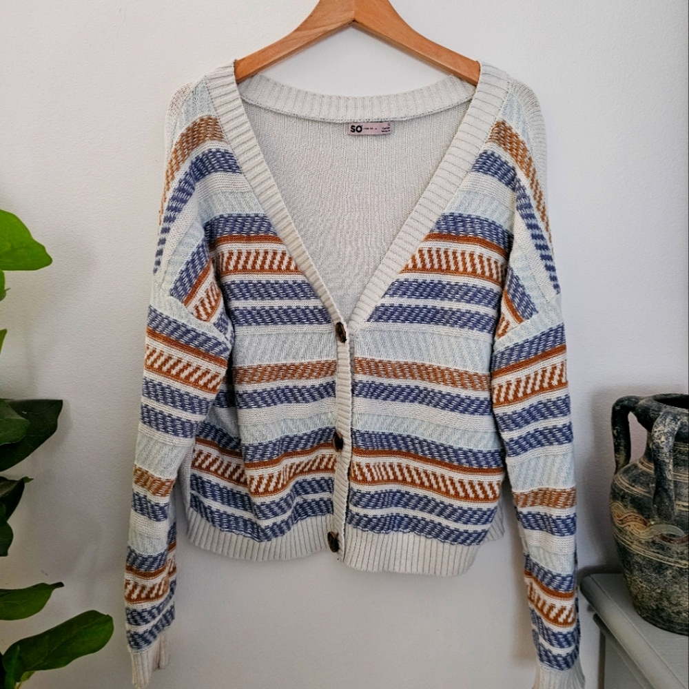 Striped V-Neck Cardigan Sweater